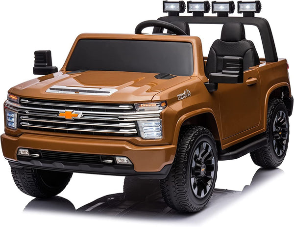 Gambol -12V Chevrolet Silverado 4x4 2 Seater Kids Ride On Car with RC -Brown